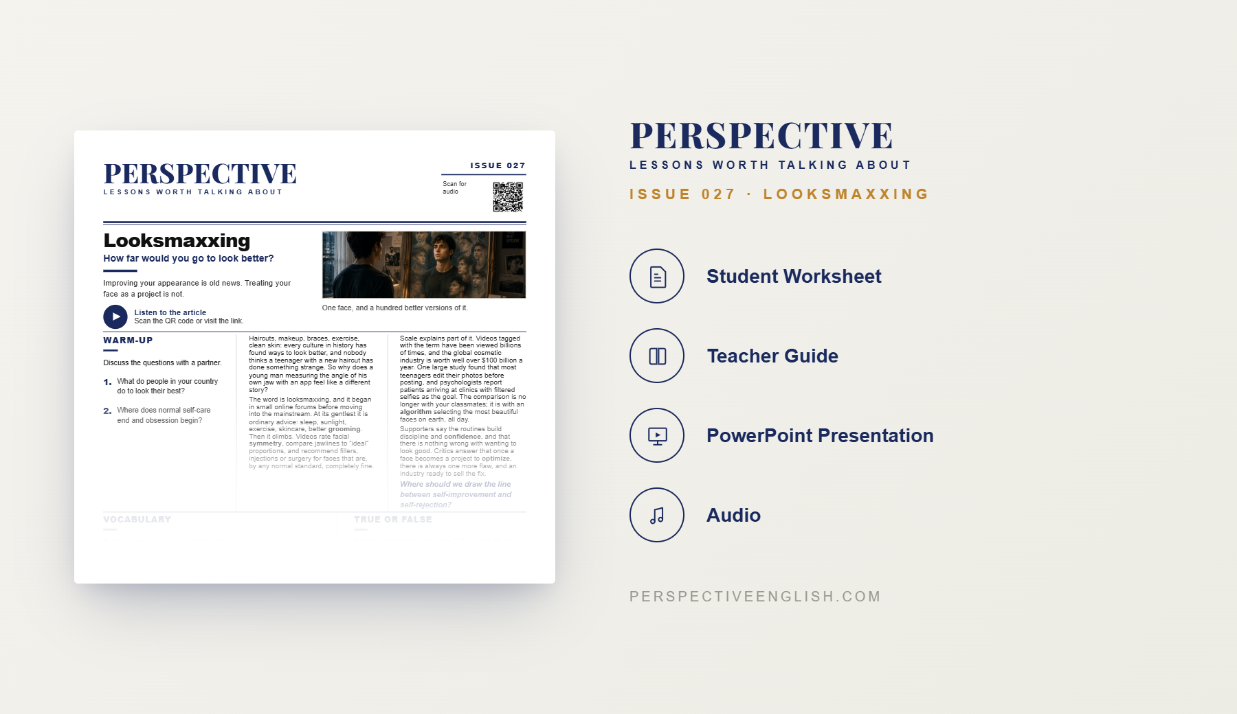 Looksmaxxing ESL worksheet preview for B1–B2 English learners