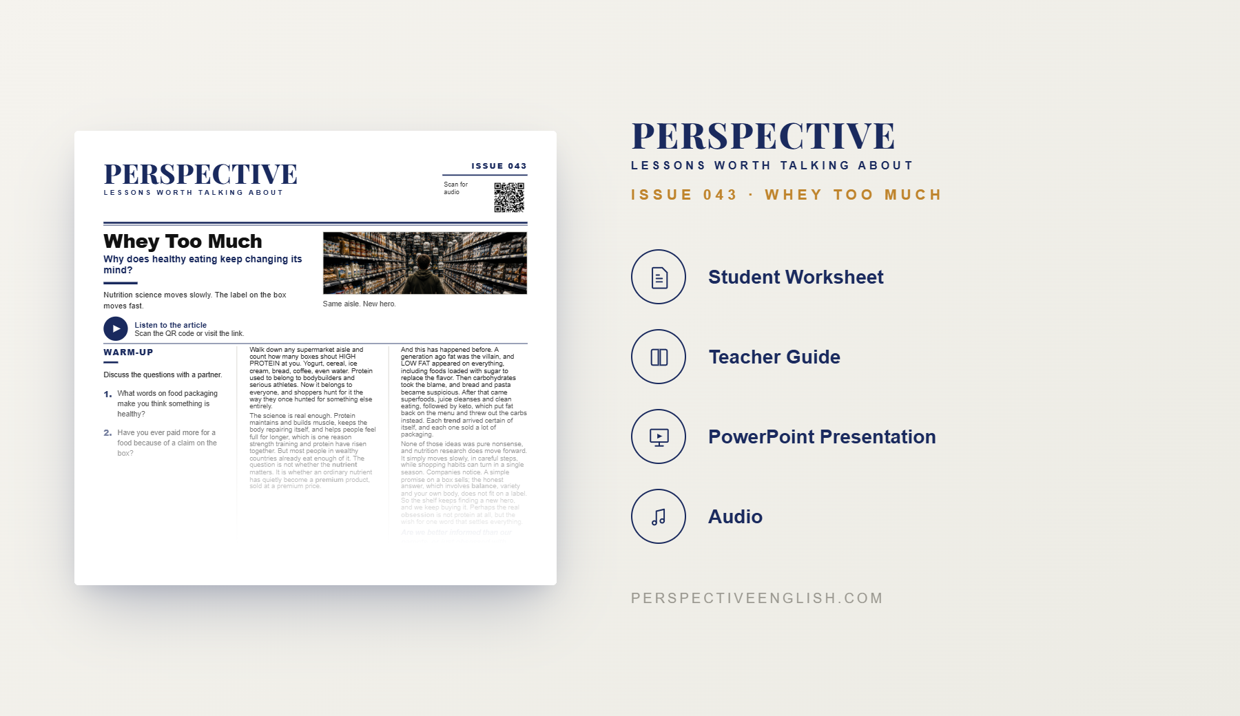 Protein boom ESL worksheet preview about high-protein foods, diet trends and nutrition marketing for B1–B2 English learners