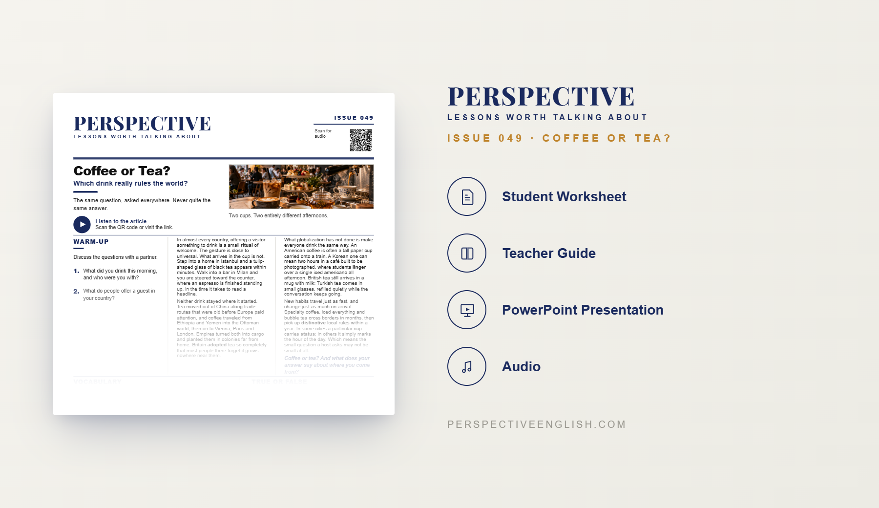 Coffee or Tea B1–B2 ESL worksheet preview about coffee, tea and culture