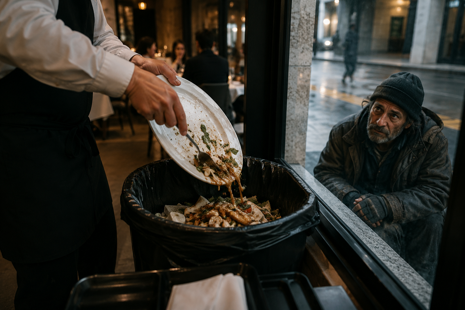 Discarded fruit, vegetables and uneaten food representing the global problem of food waste