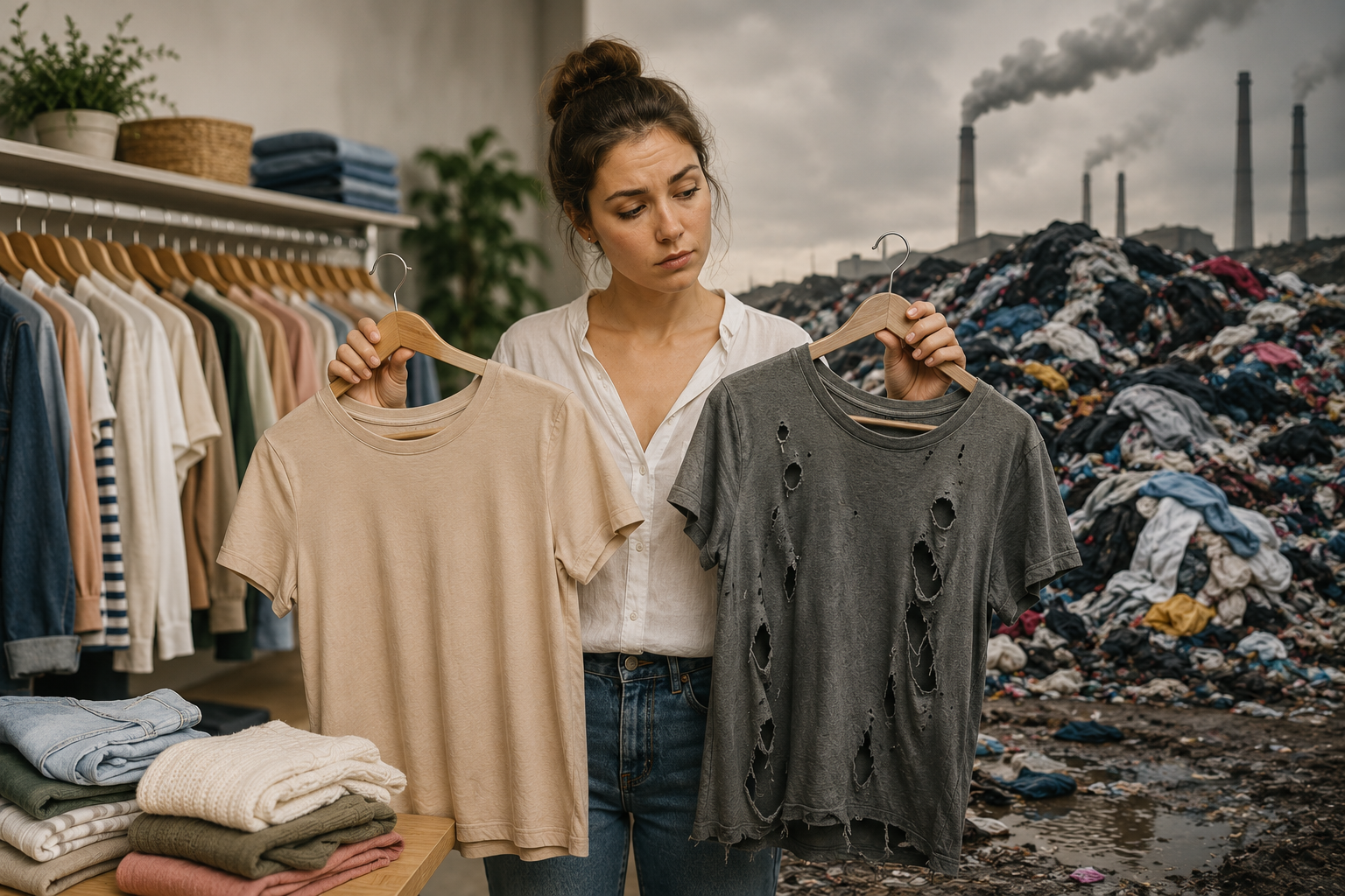 Pile of cheap clothing representing the environmental and human costs of fast fashion