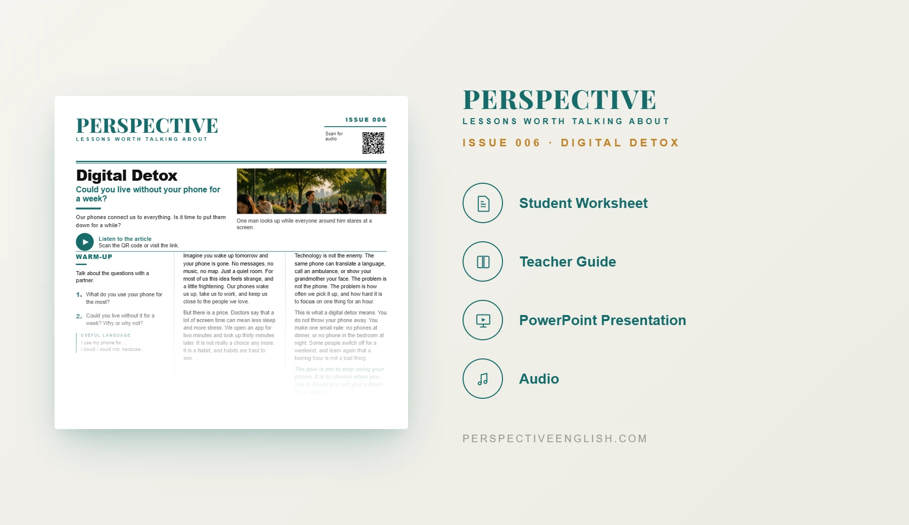 Digital Detox A1–A2 ESL worksheet preview