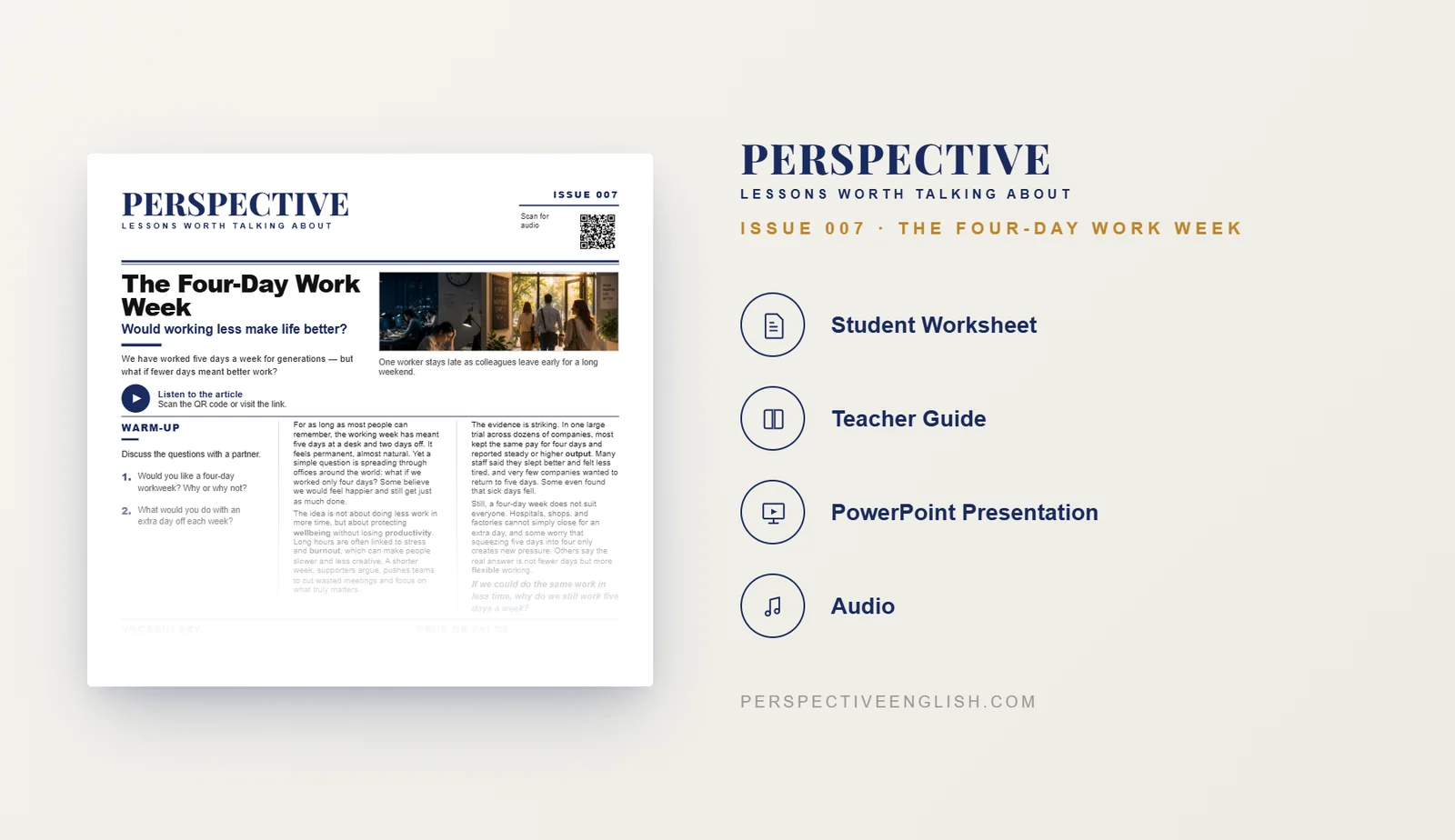 Four-Day Workweek ESL worksheet preview for B1–B2 English learners