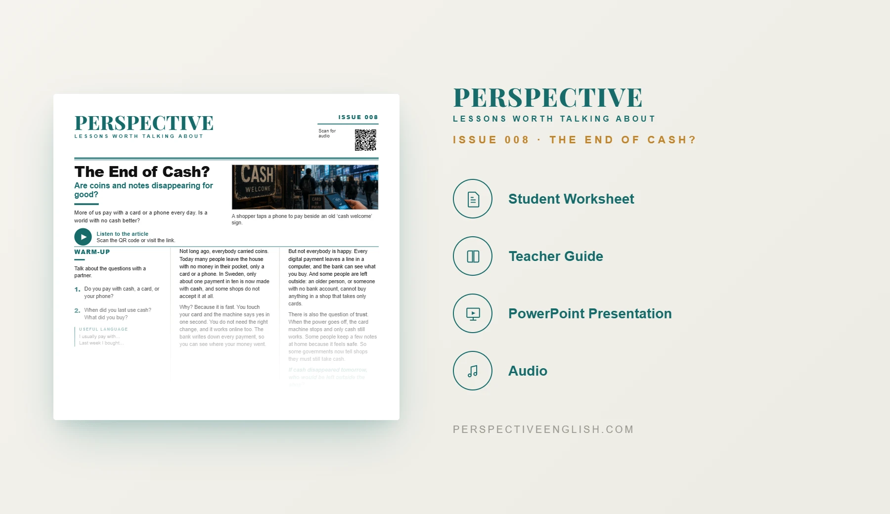 Cashless Society A1–A2 ESL worksheet preview