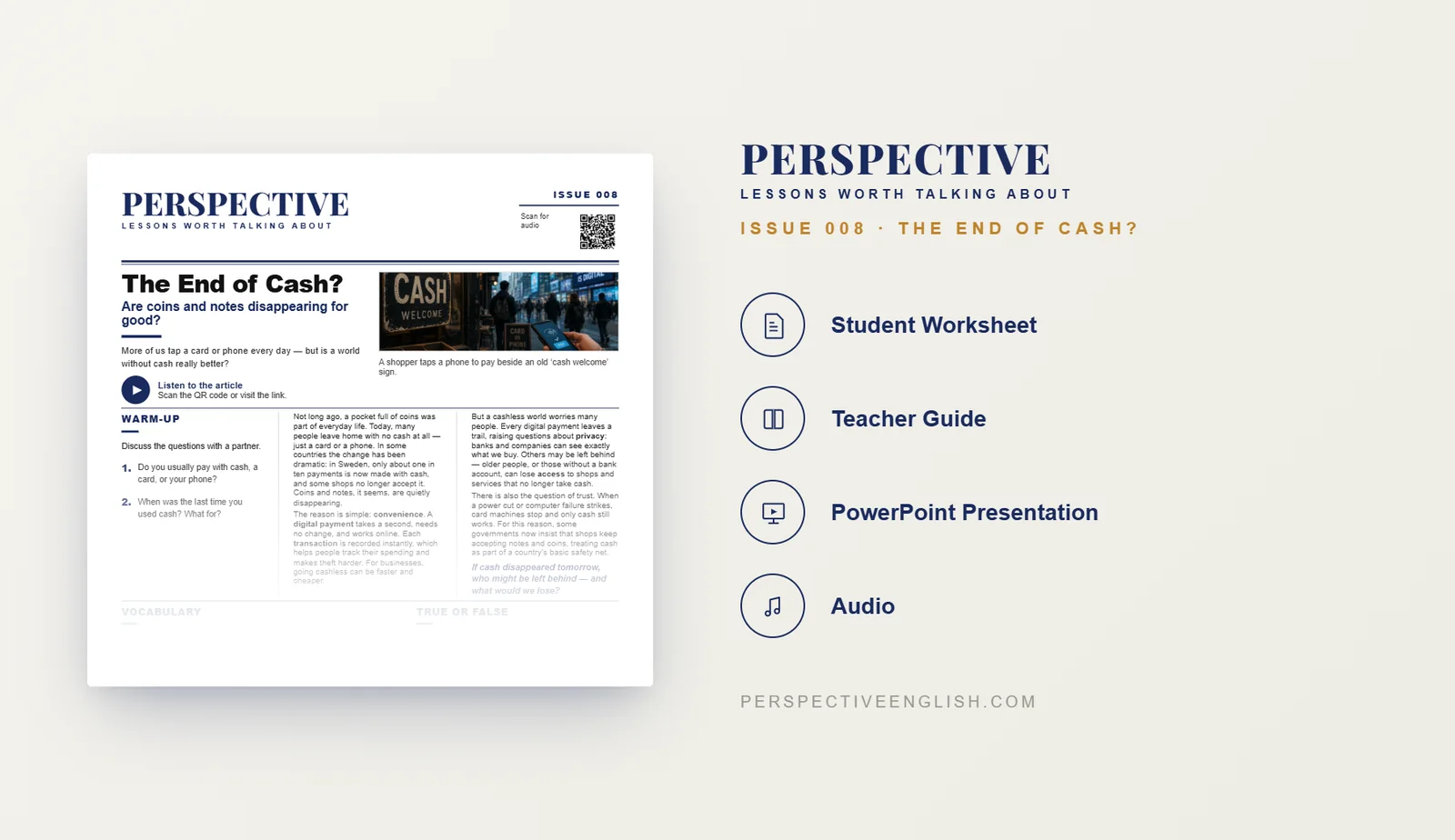 Cashless Society ESL worksheet preview for B1–B2 English learners