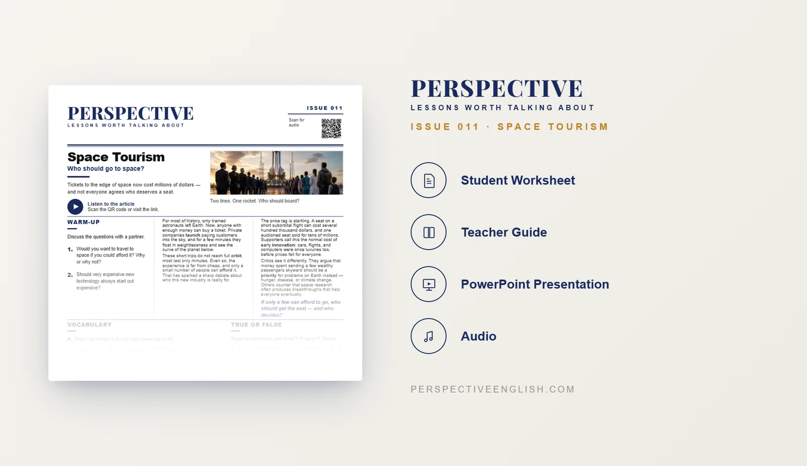Space Tourism ESL worksheet preview for B1–B2 English learners