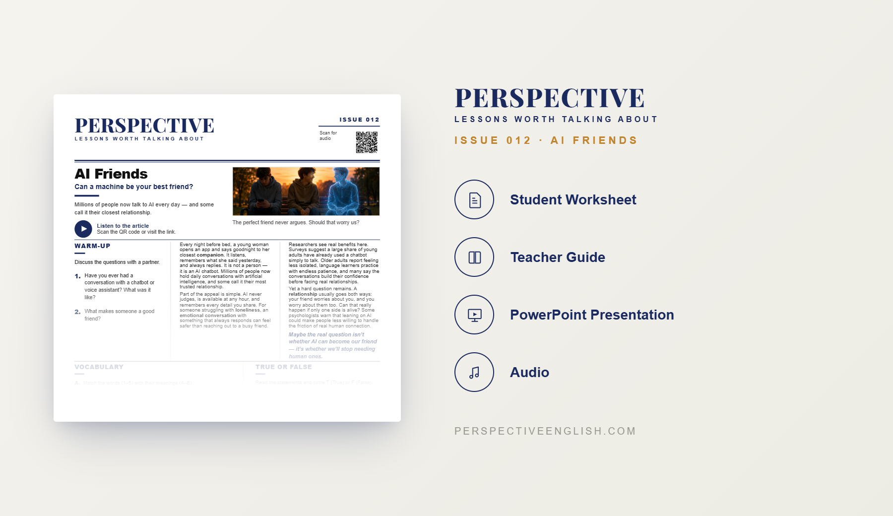 Preview pages from the Issue 012 AI Friends ESL lesson pack