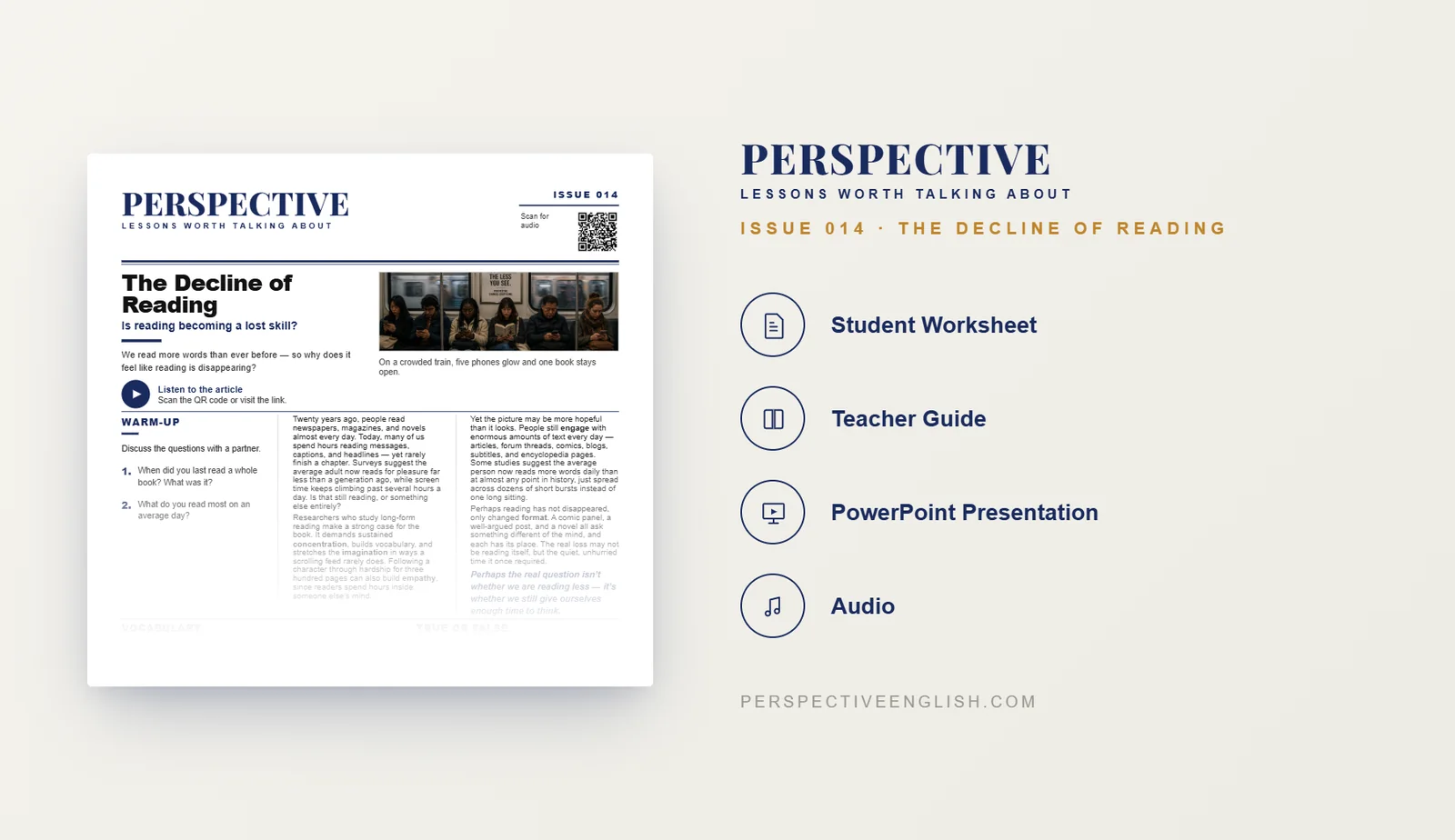 Decline of Reading ESL worksheet preview for B1–B2 English learners