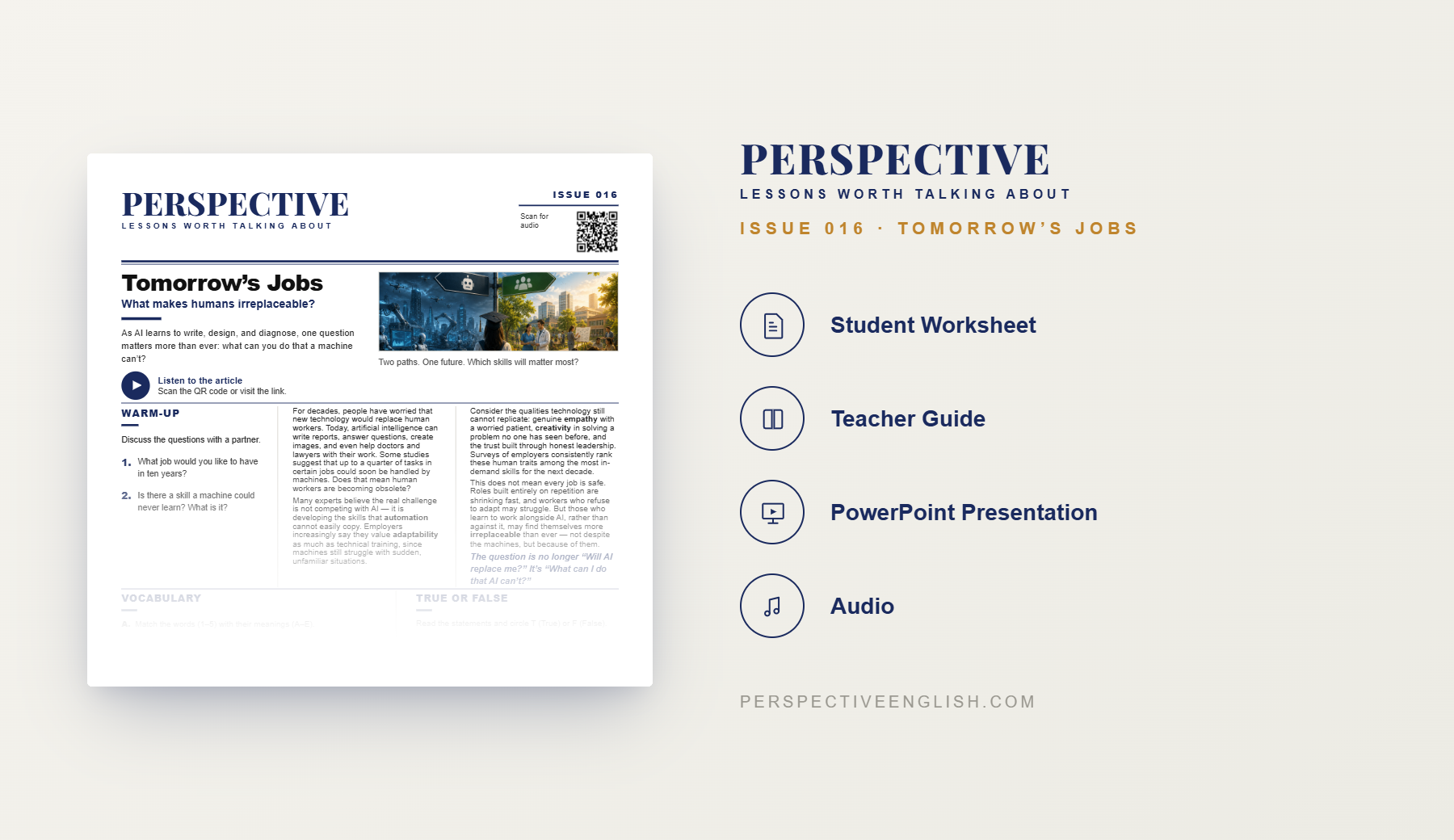 Preview pages from the Issue 016 The Future of Work ESL lesson pack