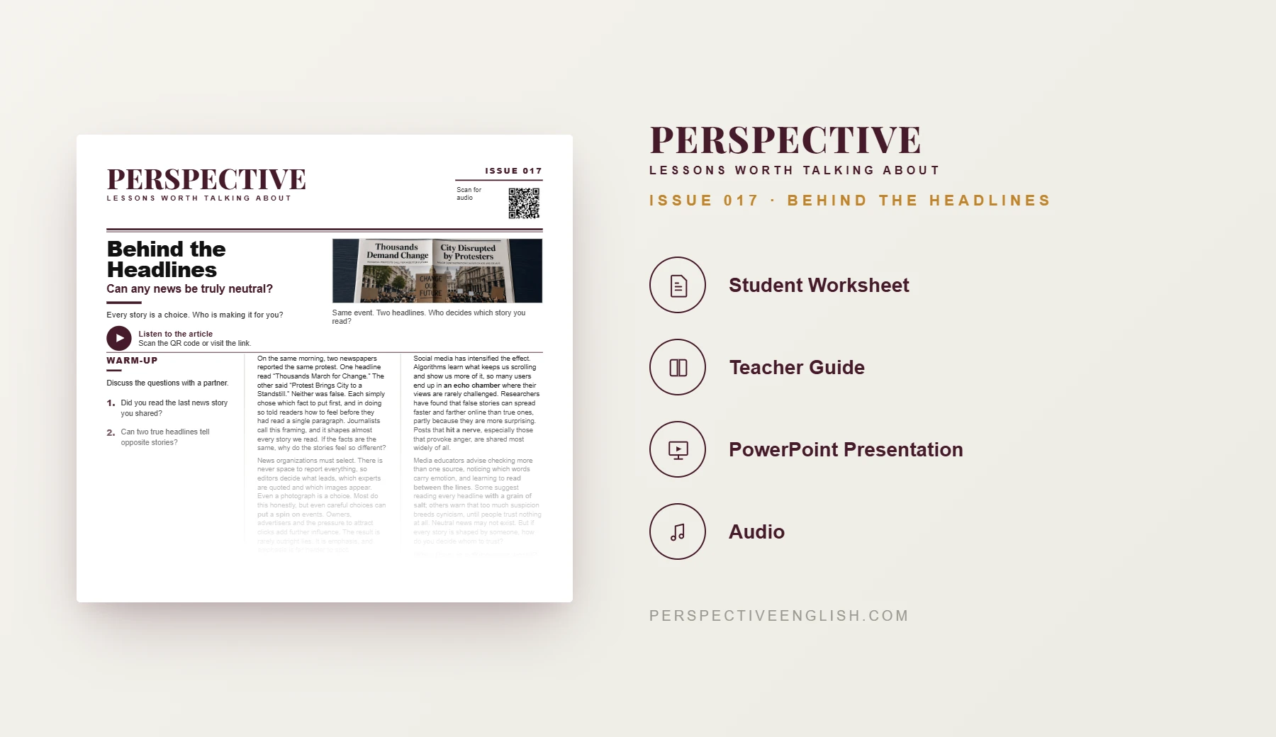 Behind the Headlines C1–C2 ESL worksheet preview