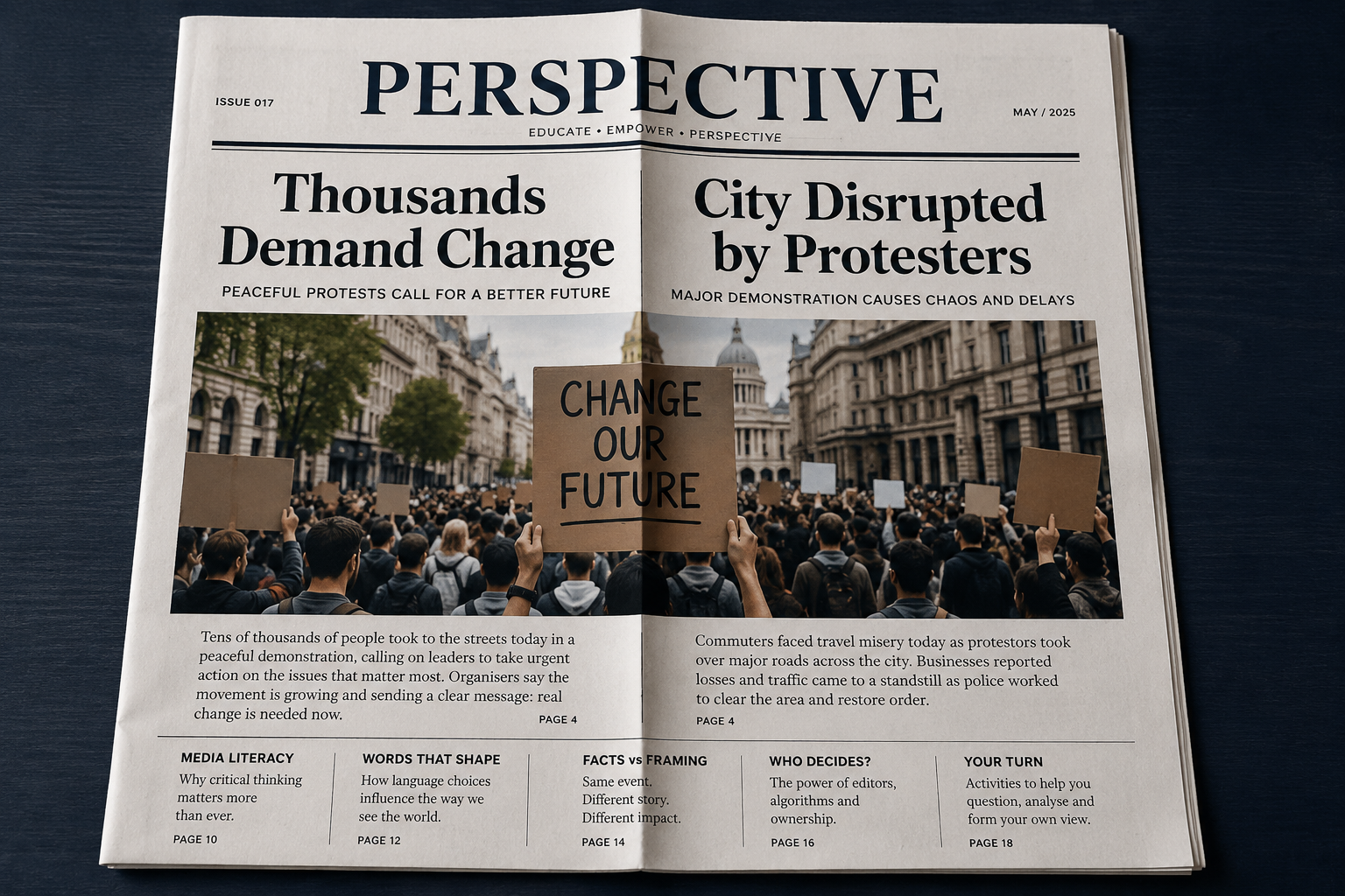 Two newspapers presenting different headlines about the same public event