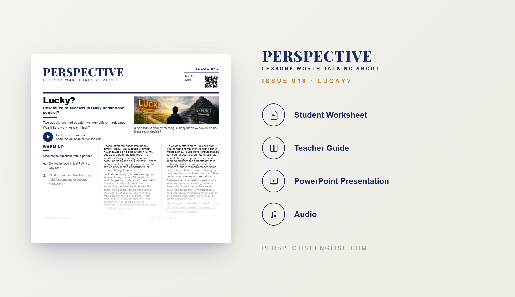 Preview pages from the Issue 018 Lucky ESL lesson pack