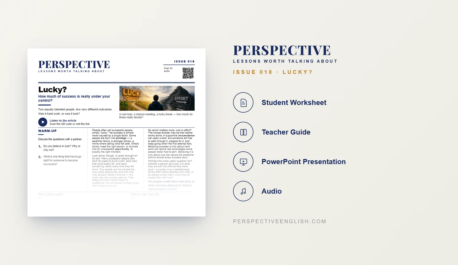 Luck and success ESL worksheet preview for B1–B2 English learners