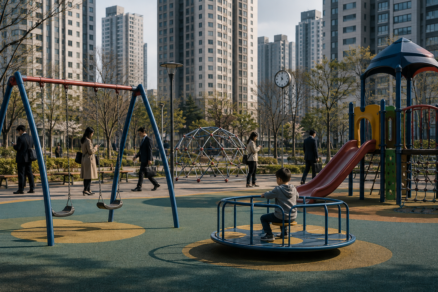 An almost empty modern playground representing falling birth rates and population decline