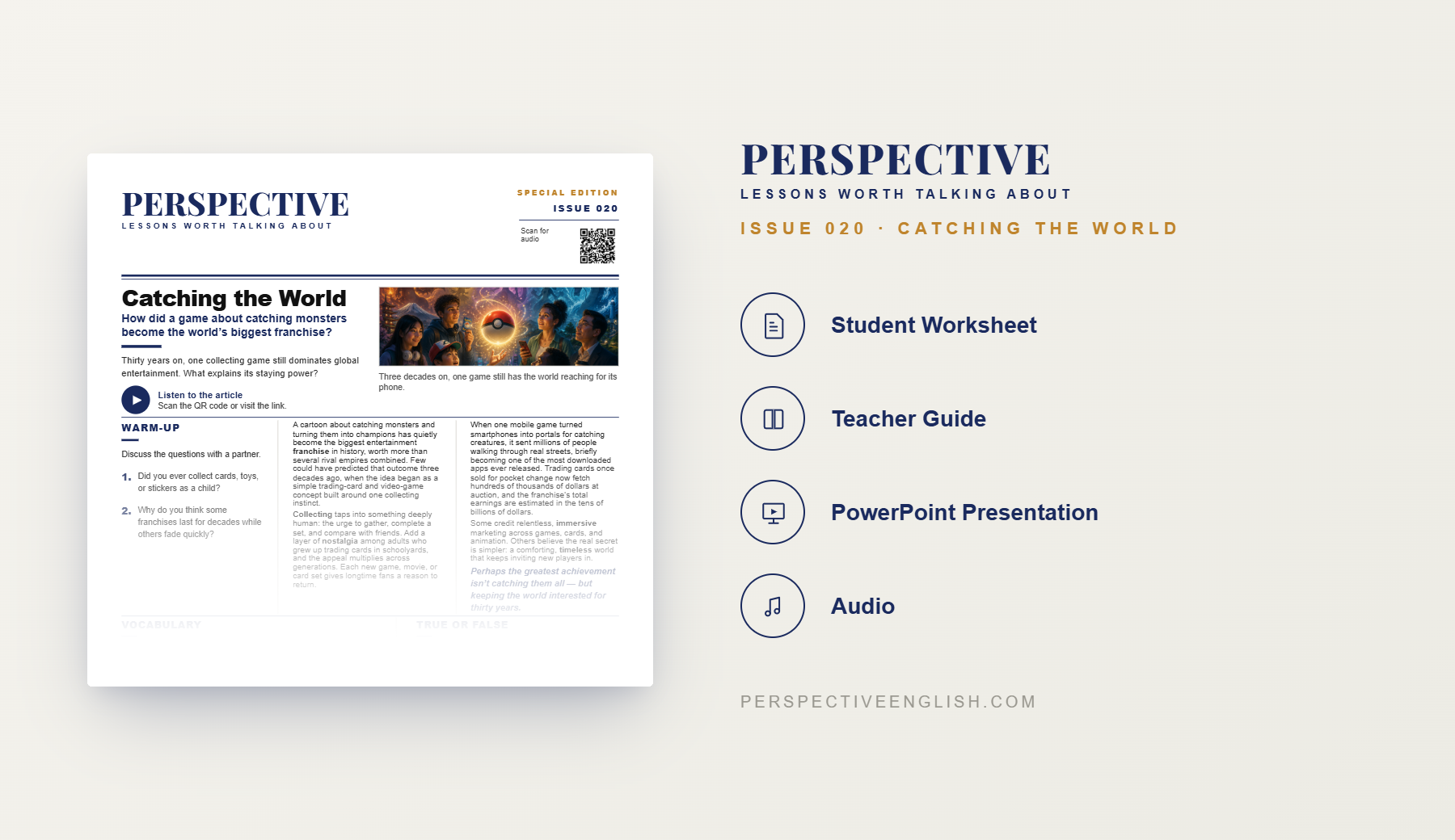 Preview pages from the Issue 020 Catching the World ESL lesson pack