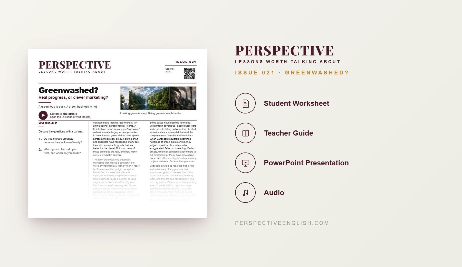 Greenwashed C1–C2 greenwashing ESL worksheet preview