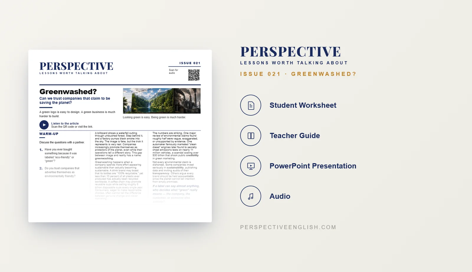 Greenwashing ESL worksheet preview for B1–B2 English learners