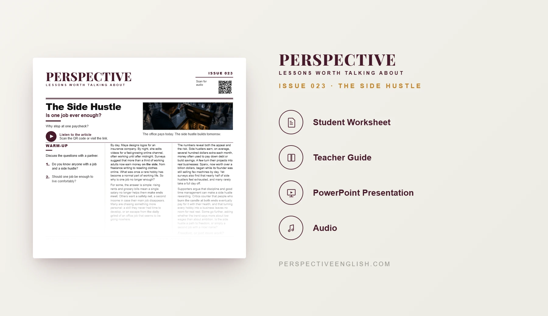 Side Hustle ESL worksheet preview for C1–C2 English learners