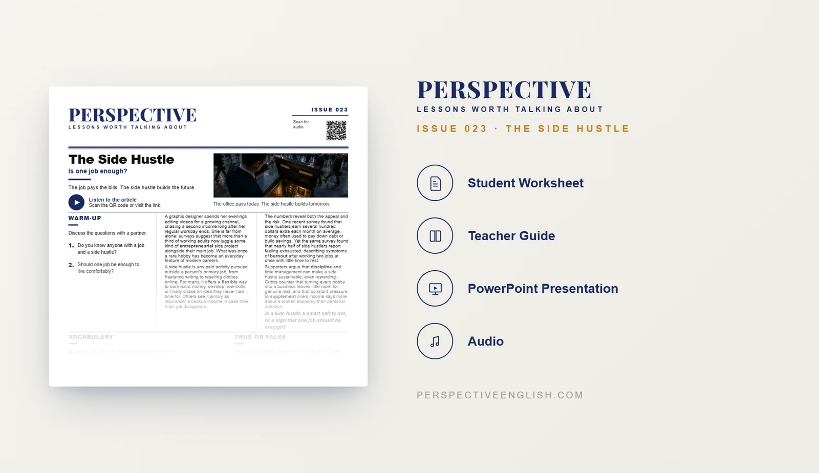 Side Hustle ESL worksheet preview for B1–B2 English learners