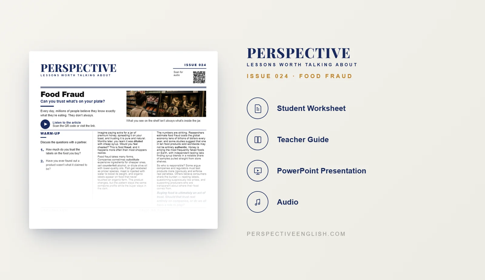 Food Fraud ESL worksheet preview for B1–B2 English learners