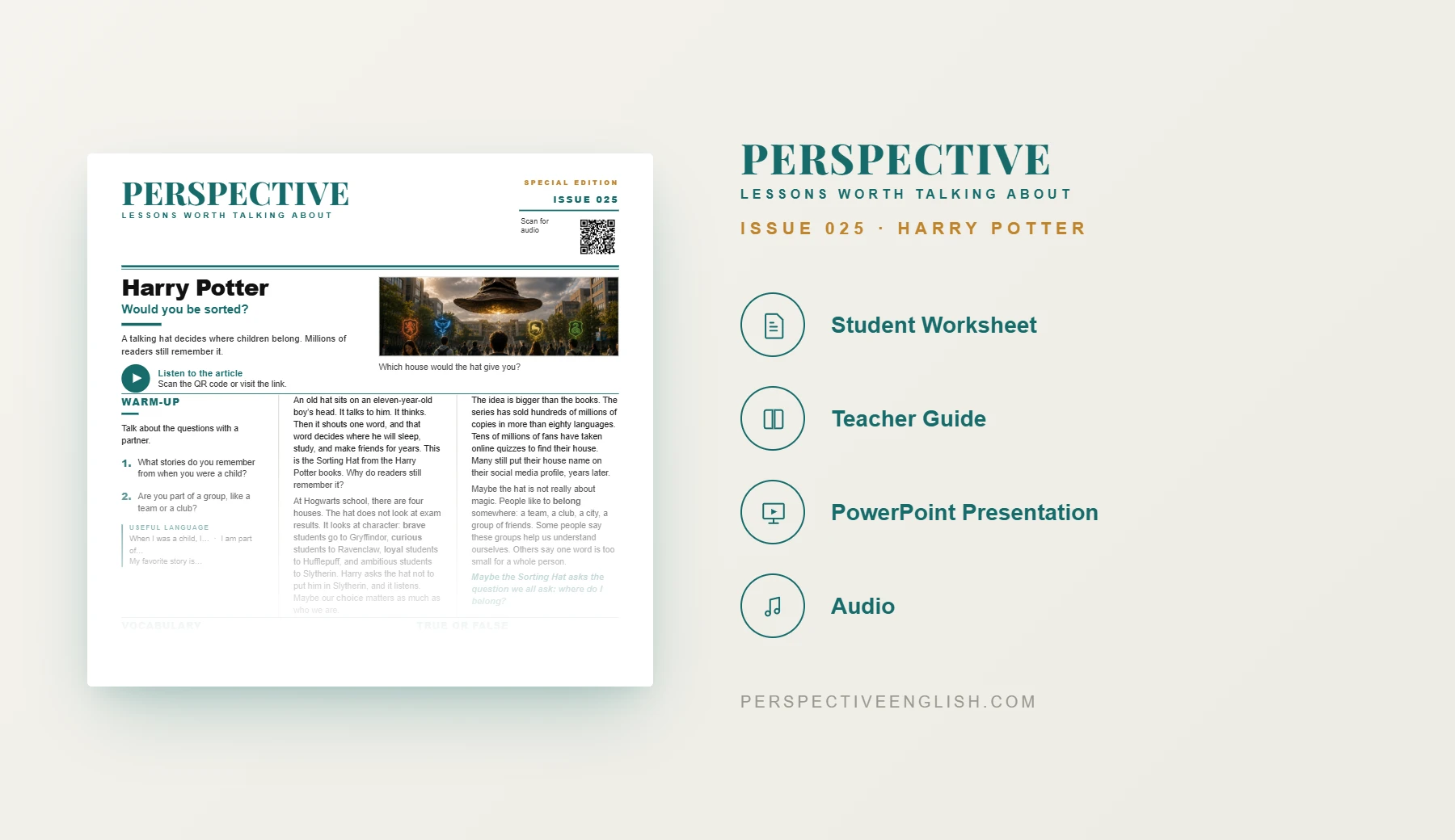 Harry Potter ESL worksheet preview for A1–A2 English learners