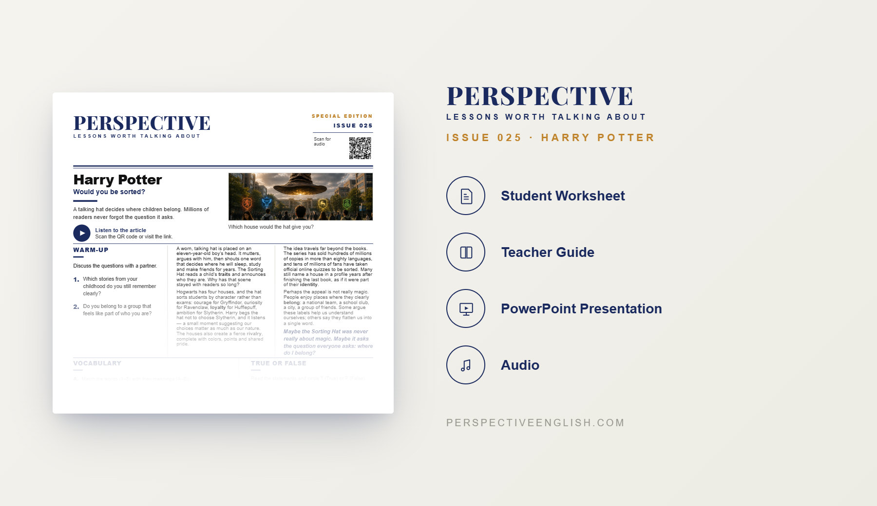 Preview pages from the Issue 025 Harry Potter ESL lesson pack