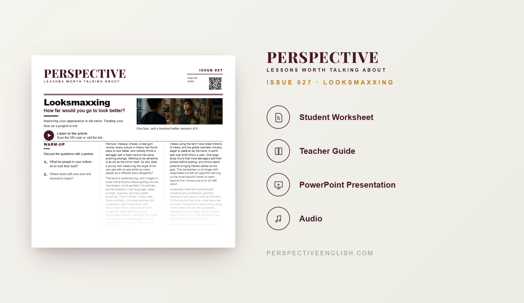 Looksmaxxing ESL worksheet preview for C1–C2 English learners