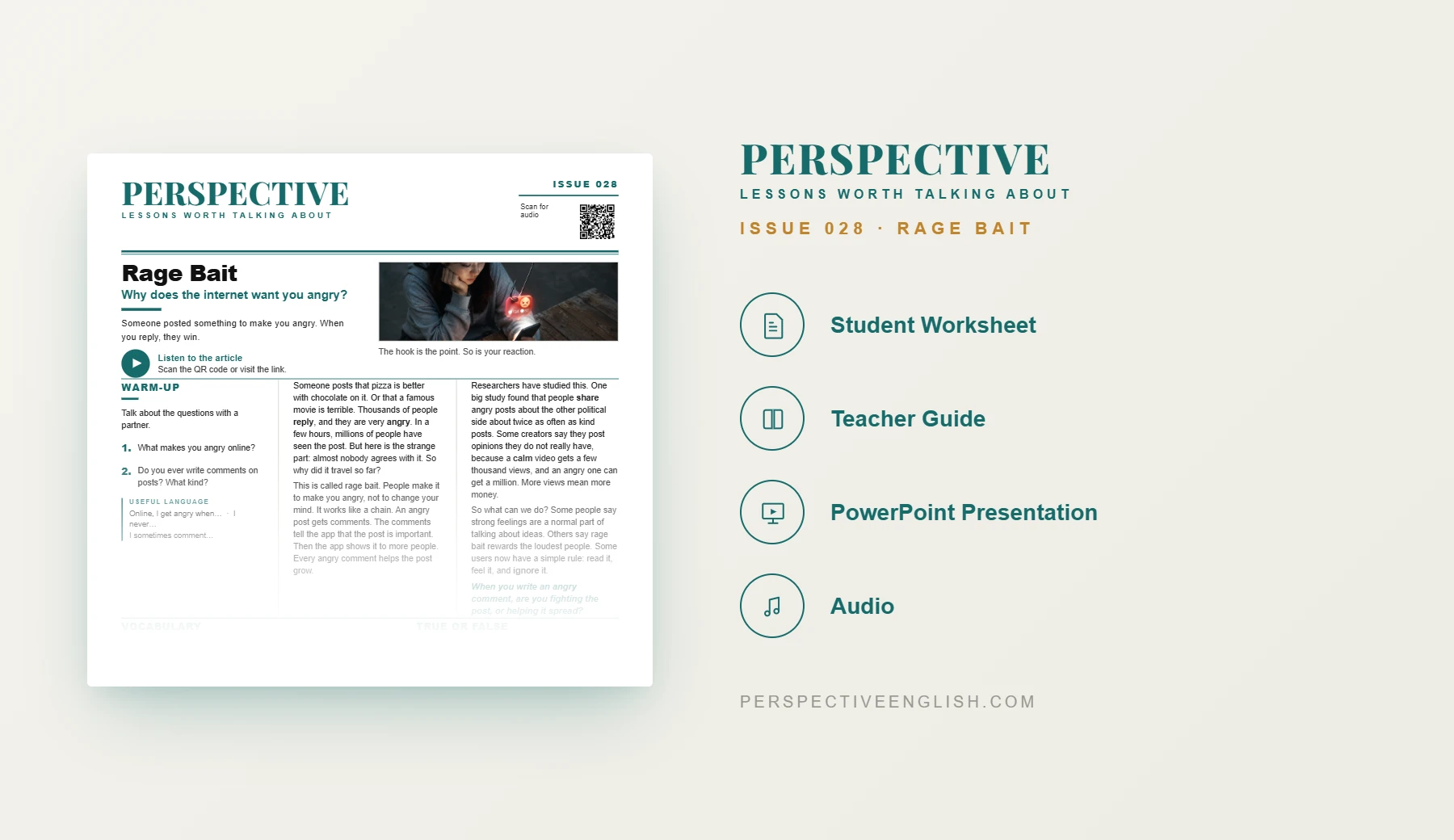 Rage Bait ESL worksheet preview for A1–A2 English learners