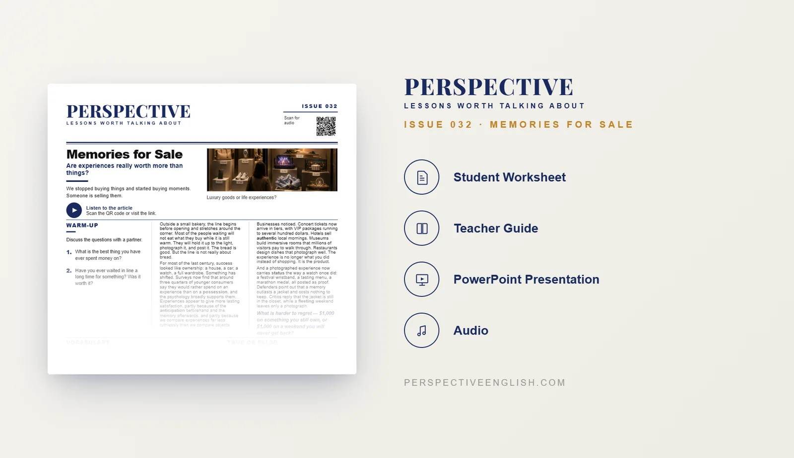Experiences vs Possessions ESL worksheet preview for B1–B2 English learners