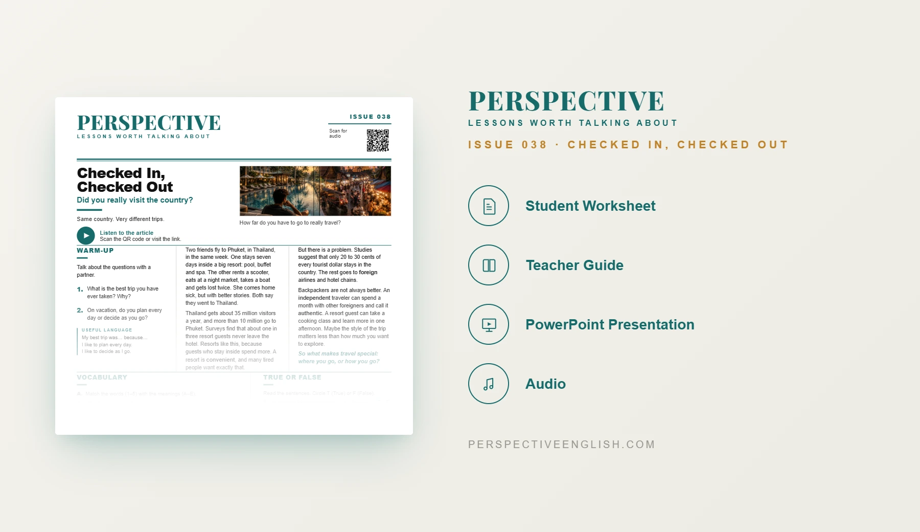 Issue 038 travel ESL worksheet preview for A1–A2 learners