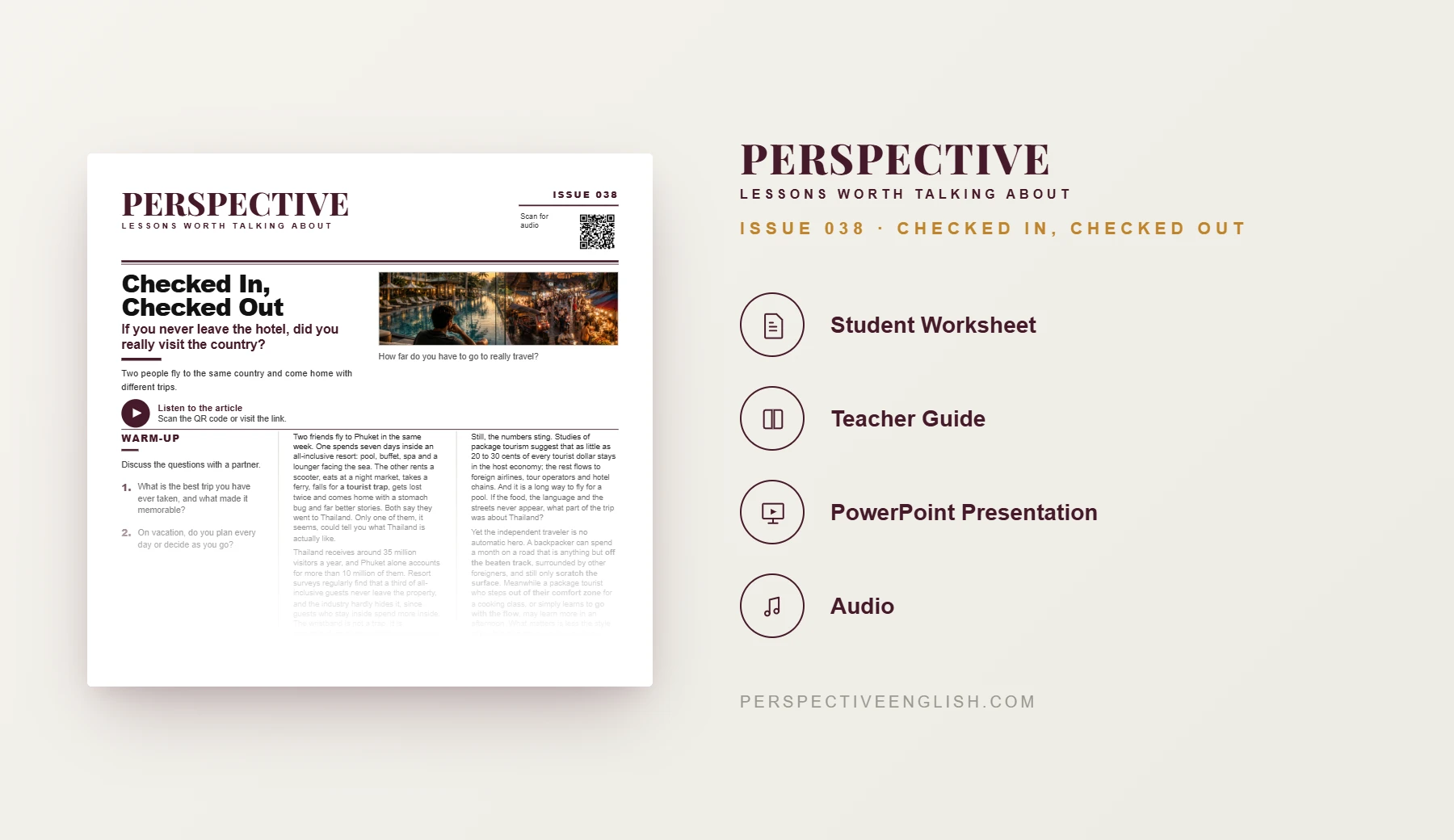 Issue 038 travel ESL worksheet preview for C1–C2 learners
