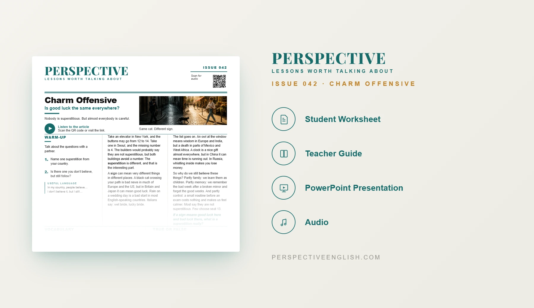 Charm Offensive A1–A2 ESL student worksheet preview