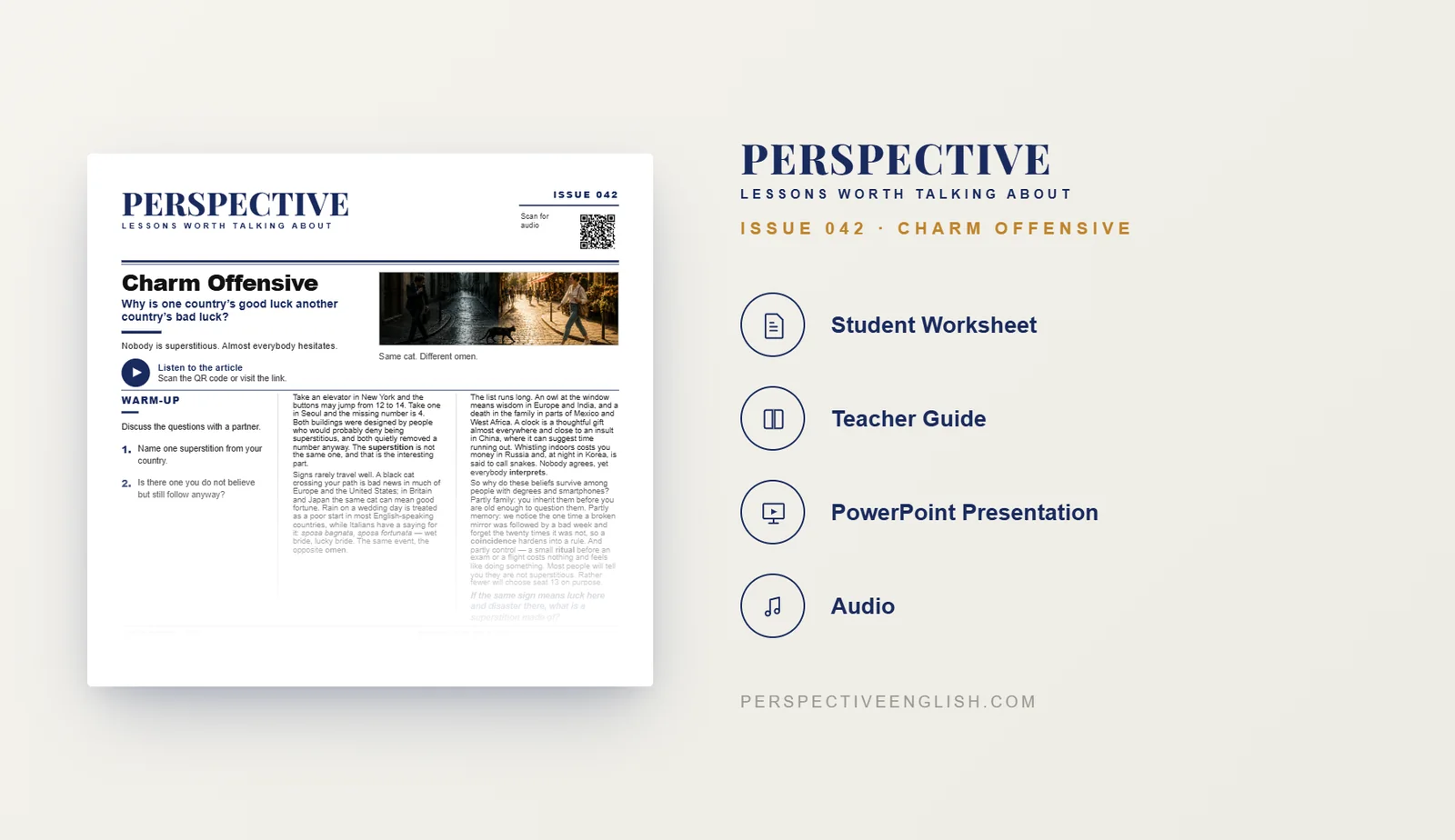 Superstitions ESL worksheet preview about luck and cultural differences for B1–B2 English learners