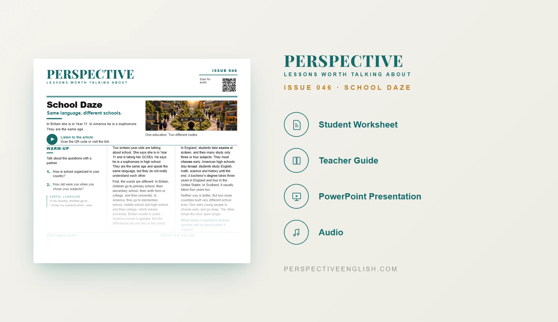 School Daze A1–A2 beginner ESL worksheet preview