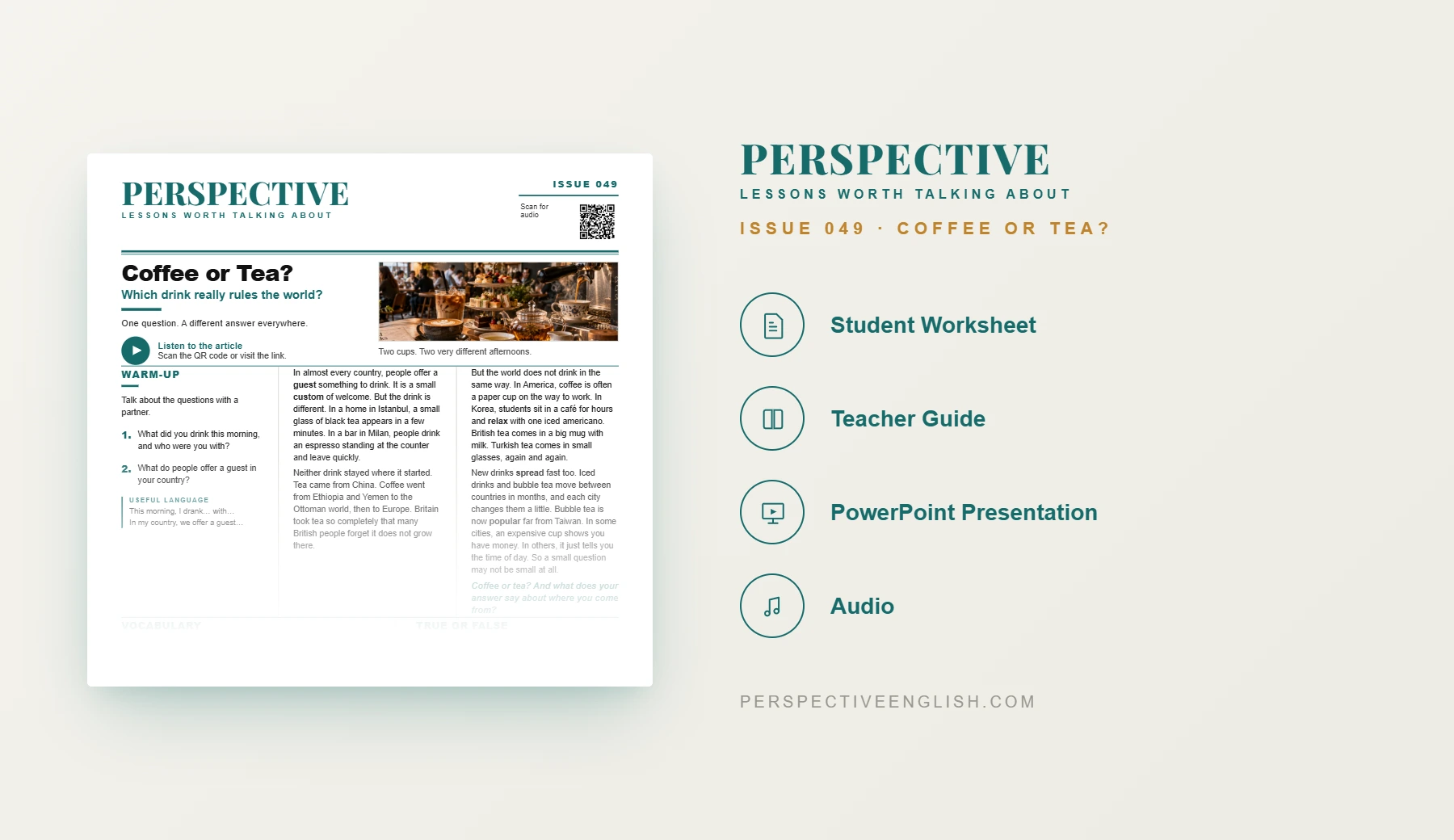 Coffee or Tea A1–A2 student worksheet preview