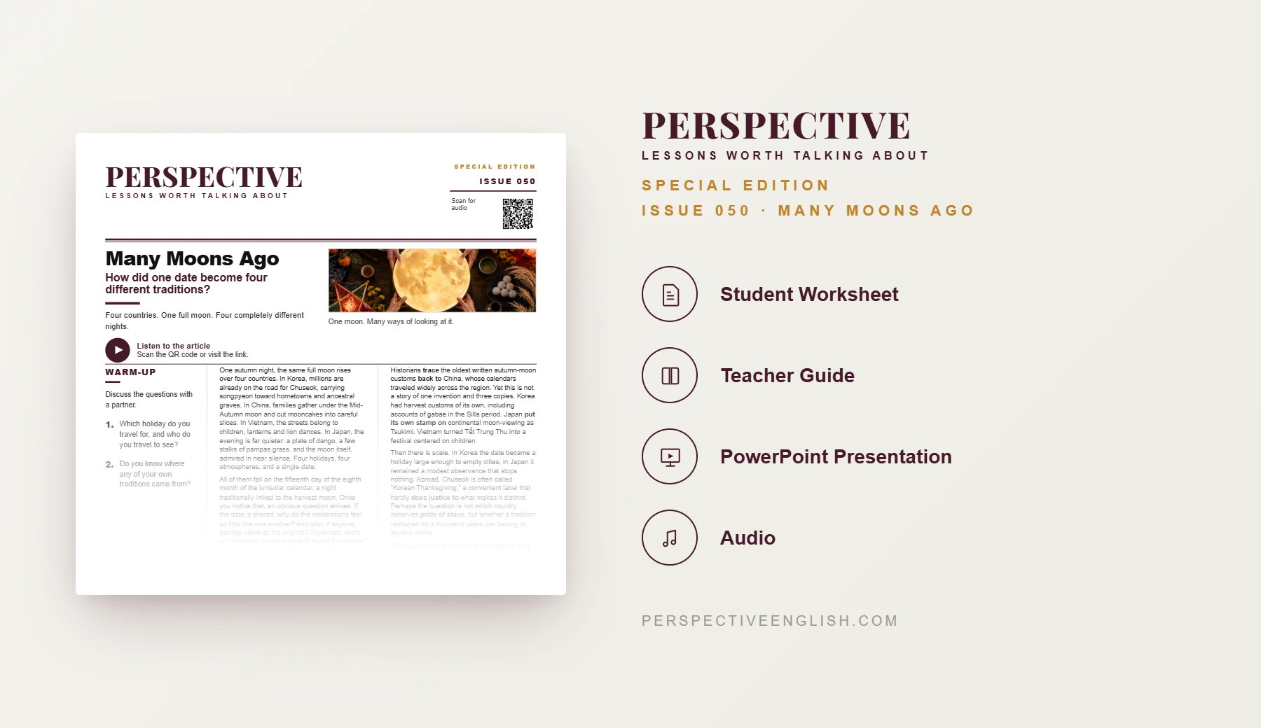 Many Moons Ago C1–C2 ESL worksheet preview about cultural ownership and four autumn moon festivals